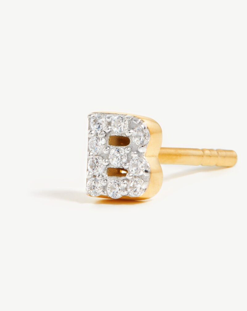 Pave Initial Single Stud Earring - Initial B | 18ct Gold Vermeil/Cubic Zirconia