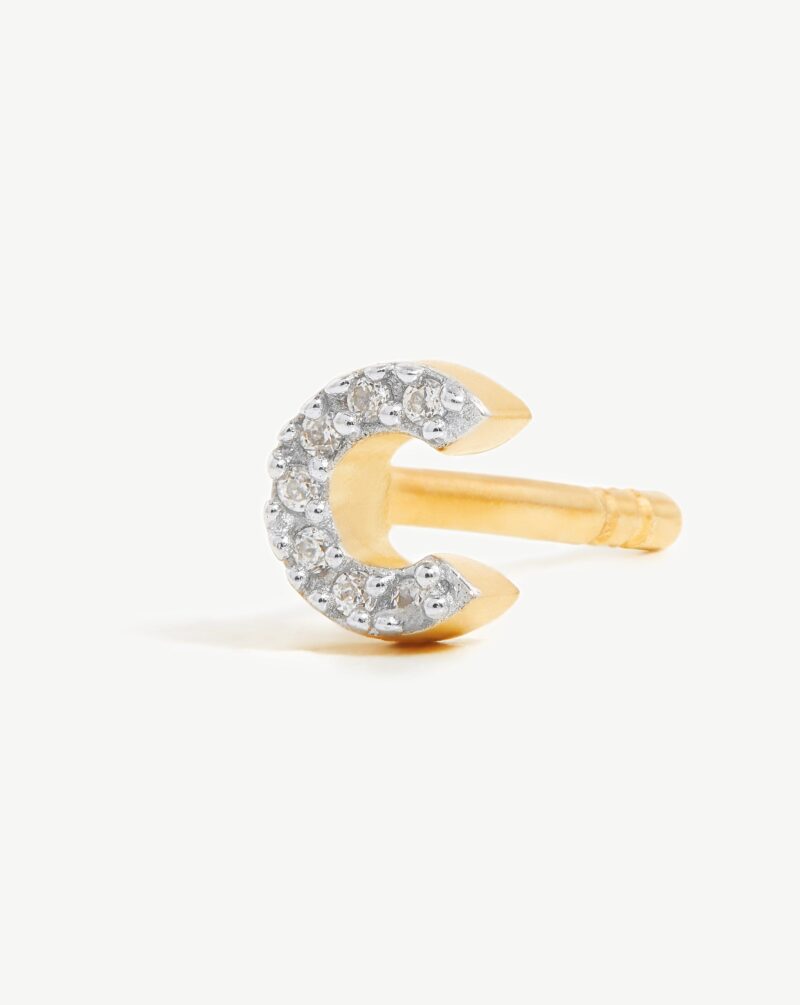 Pave Initial Single Stud Earring - Initial C | 18ct Gold Vermeil/Cubic Zirconia