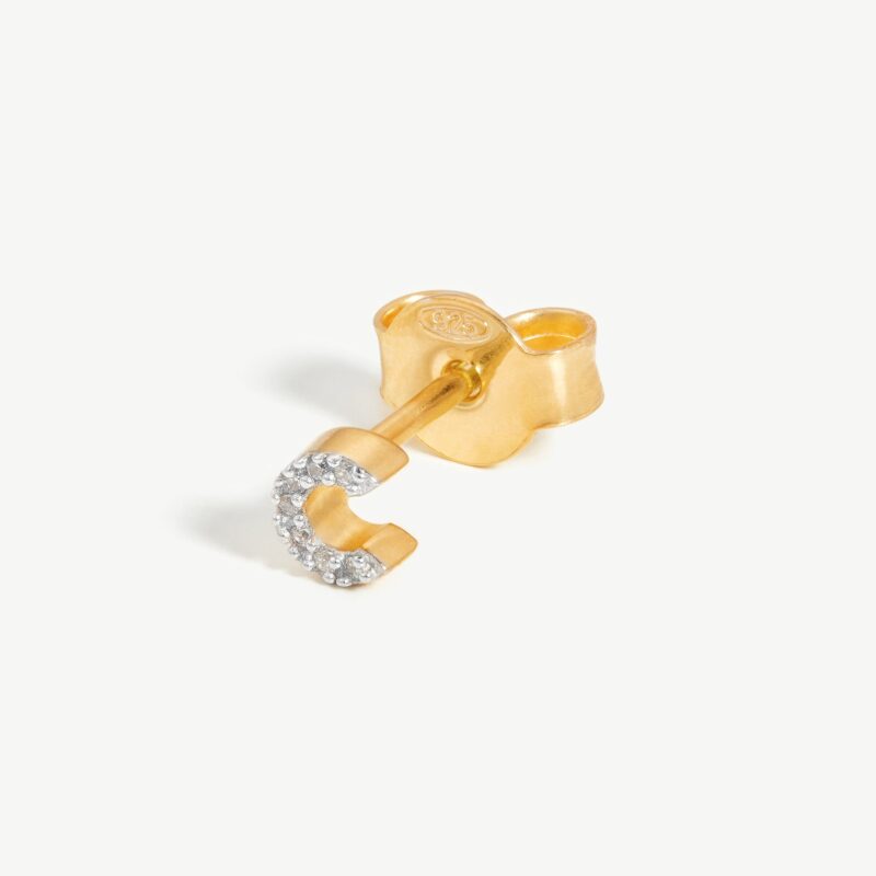 Pave Initial Single Stud Earring - Initial C | 18ct Gold Vermeil/Cubic Zirconia