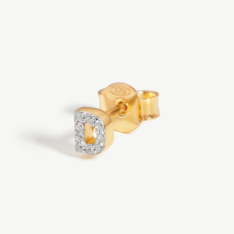 Pave Initial Single Stud Earring - Initial D | 18ct Gold Vermeil/Cubic Zirconia