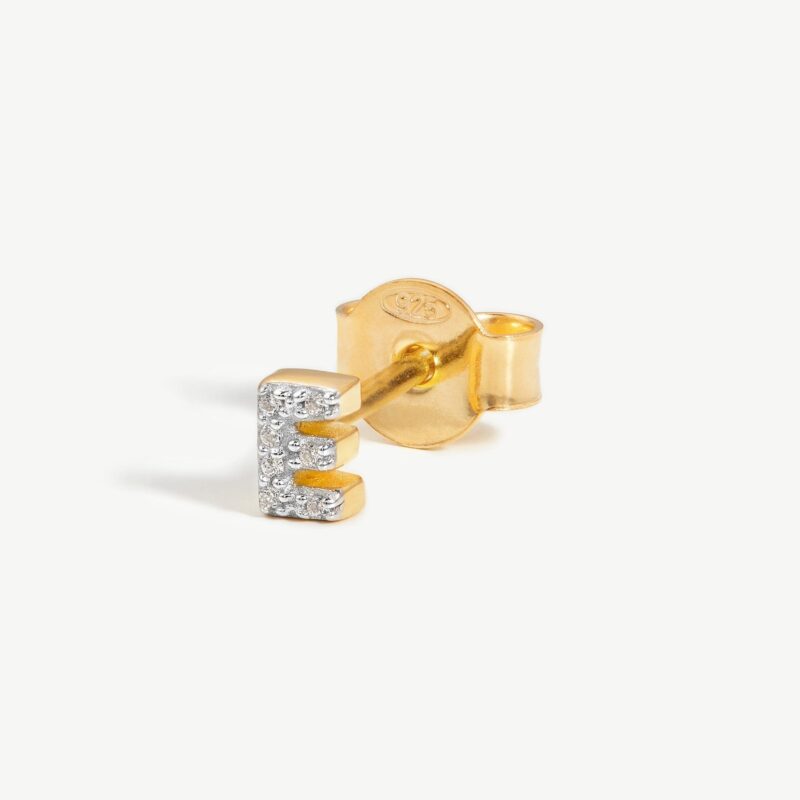 Pave Initial Single Stud Earring - Initial E | 18ct Gold Vermeil/Cubic Zirconia