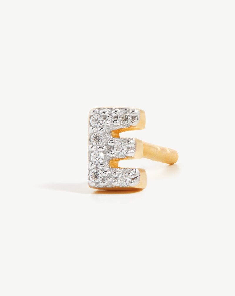 Pave Initial Single Stud Earring - Initial E | 18ct Gold Vermeil/Cubic Zirconia