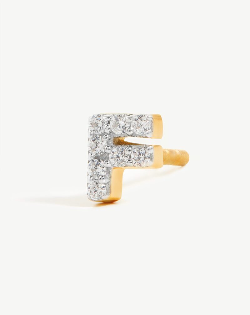Pave Initial Single Stud Earring - Initial F | 18ct Gold Vermeil/Cubic Zirconia