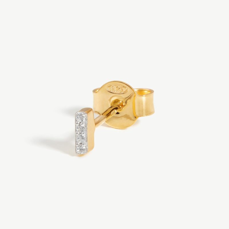 Pave Initial Single Stud Earring - Initial I | 18ct Gold Vermeil/Cubic Zirconia