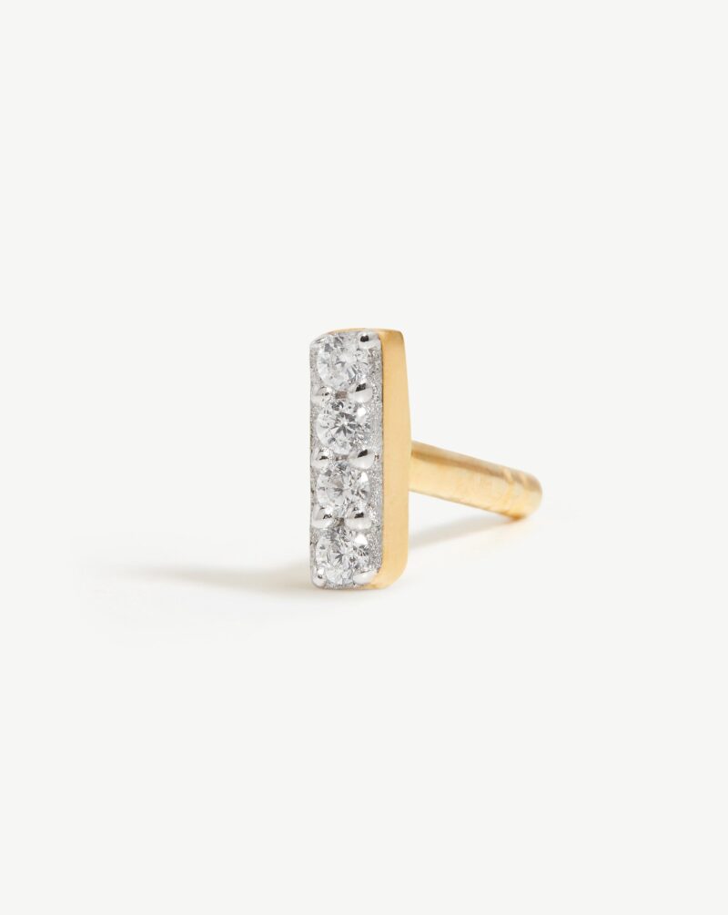 Pave Initial Single Stud Earring - Initial I | 18ct Gold Vermeil/Cubic Zirconia