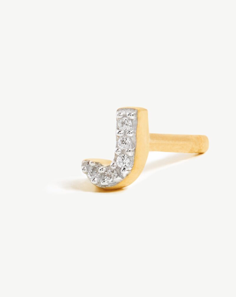 Pave Initial Single Stud Earring - Initial J | 18ct Gold Vermeil/Cubic Zirconia