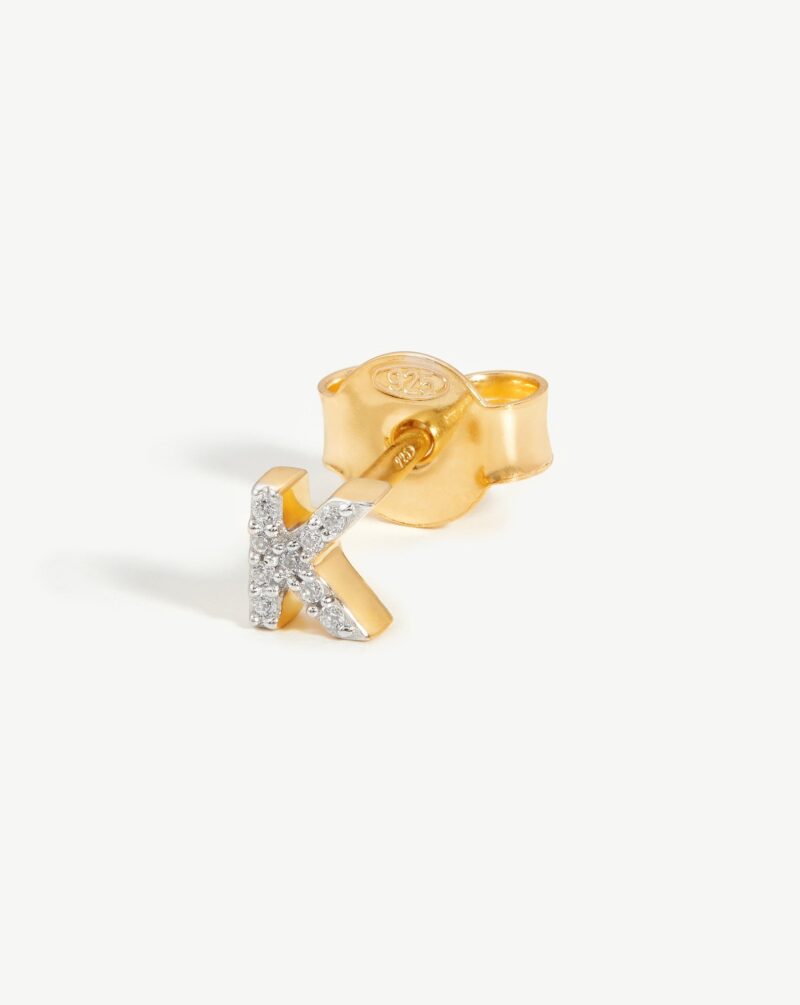 Pave Initial Single Stud Earring - Initial K | 18ct Gold Vermeil/Cubic Zirconia