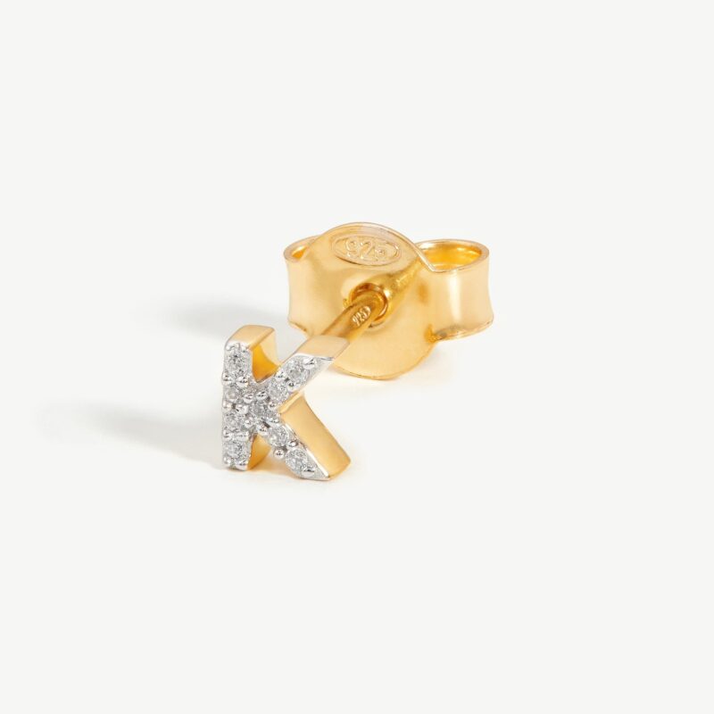 Pave Initial Single Stud Earring - Initial K | 18ct Gold Vermeil/Cubic Zirconia