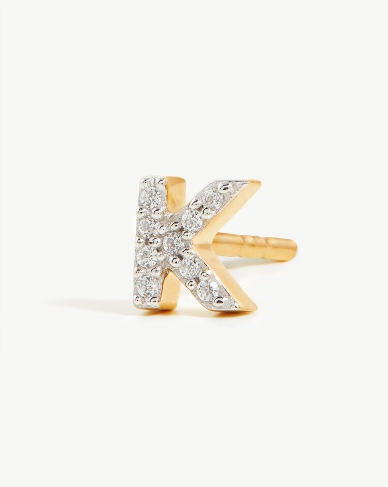 Pave Initial Single Stud Earring - Initial K | 18ct Gold Vermeil/Cubic Zirconia
