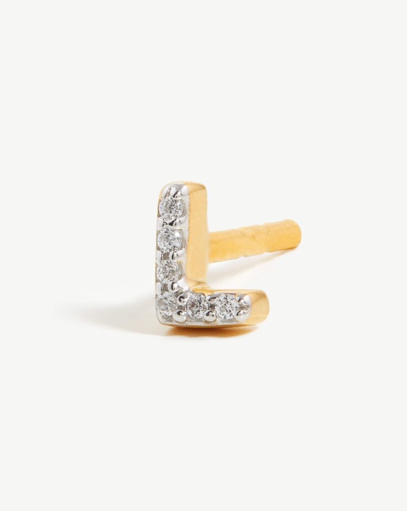 Pave Initial Single Stud Earring - Initial L | 18ct Gold Vermeil/Cubic Zirconia