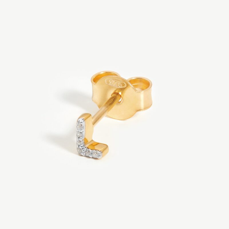Pave Initial Single Stud Earring - Initial L | 18ct Gold Vermeil/Cubic Zirconia