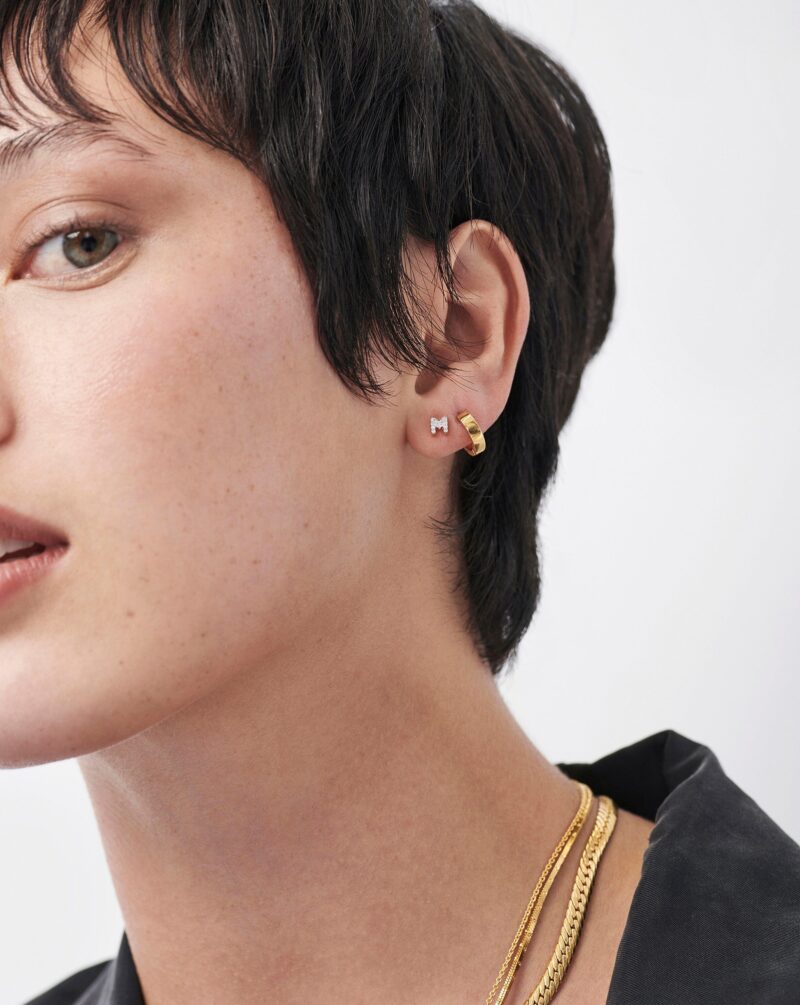 Pave Initial Single Stud Earring - Initial M | 18ct Gold Vermeil/Cubic Zirconia