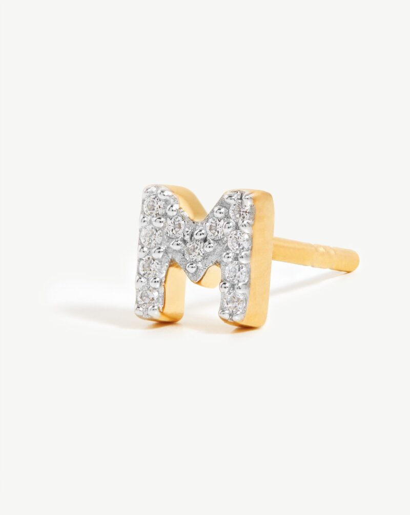Pave Initial Single Stud Earring - Initial M | 18ct Gold Vermeil/Cubic Zirconia