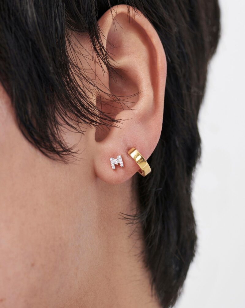 Pave Initial Single Stud Earring - Initial M | 18ct Gold Vermeil/Cubic Zirconia