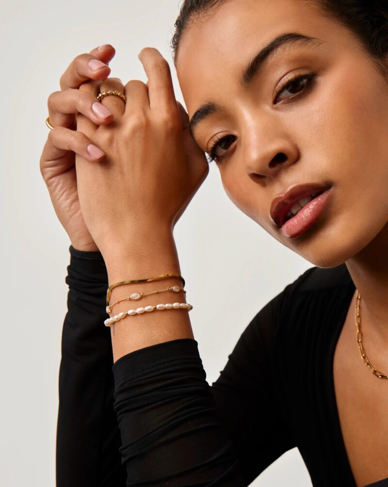 Pearl & Snake Chain Triple Bracelet Set | 18ct Gold Plated