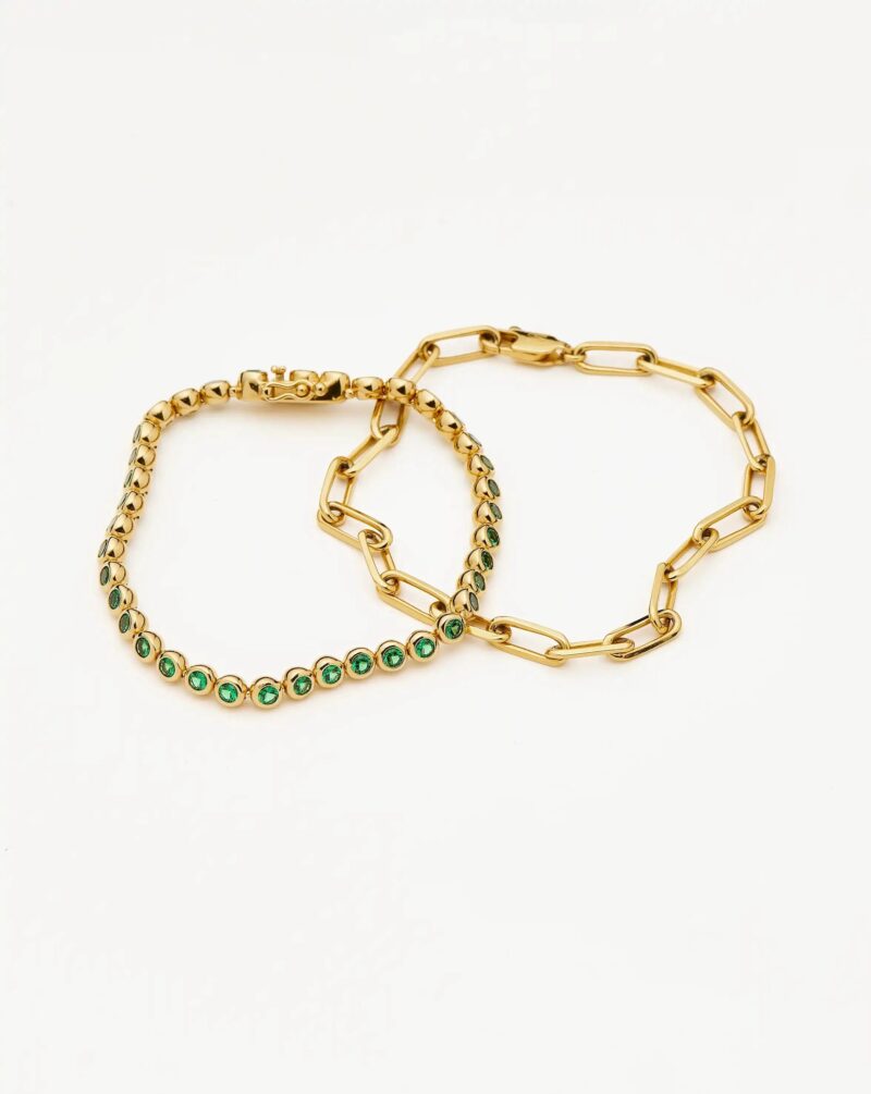 Tennis & Paperclip Bracelet Set | 18ct Gold Plated/18ct Gold Vermeil/Emerald Green Nano-crystal