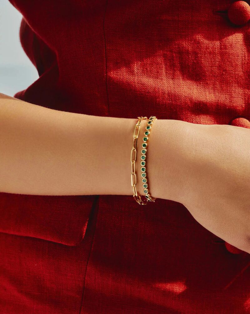 Tennis & Paperclip Bracelet Set | 18ct Gold Plated/18ct Gold Vermeil/Emerald Green Nano-crystal