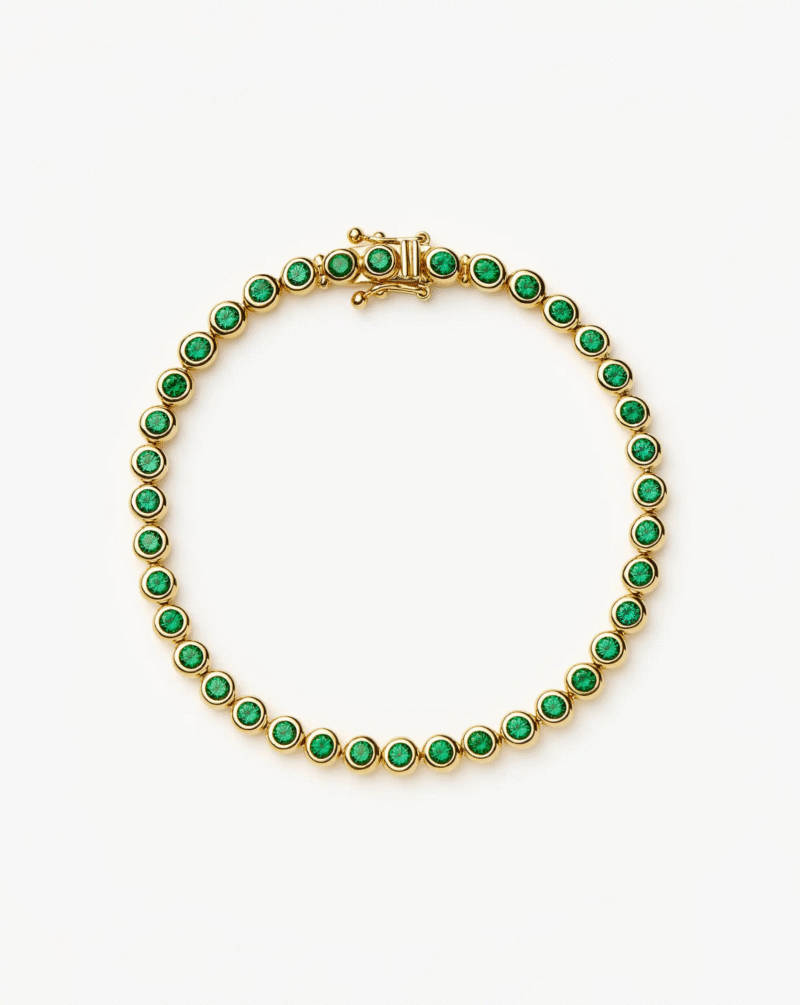 Tennis Round Bracelet | 18ct Gold Vermeil/Emerald Green Nano-crystal