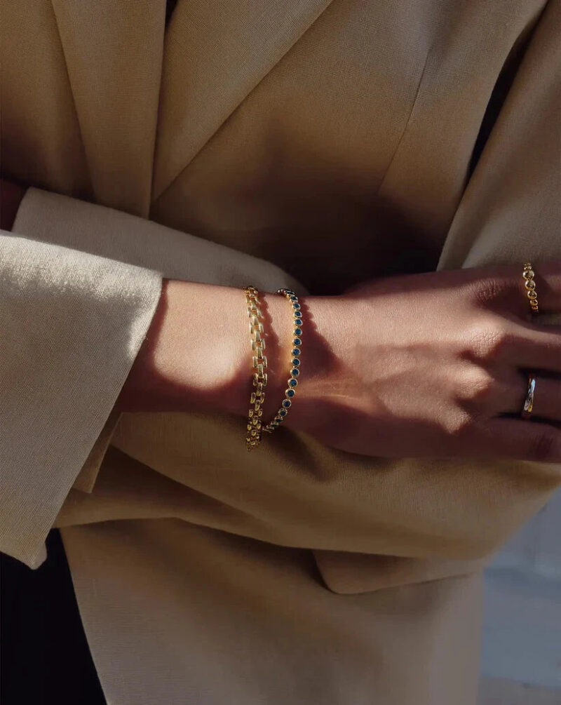 Tennis & Timepiece Bracelet Set | 18ct Gold Plated/18ct Gold Vermeil/Sapphire Blue Nano-crystal