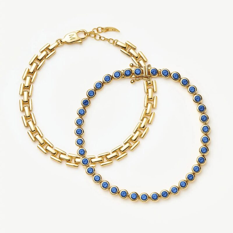 Tennis & Timepiece Bracelet Set | 18ct Gold Plated/18ct Gold Vermeil/Sapphire Blue Nano-crystal